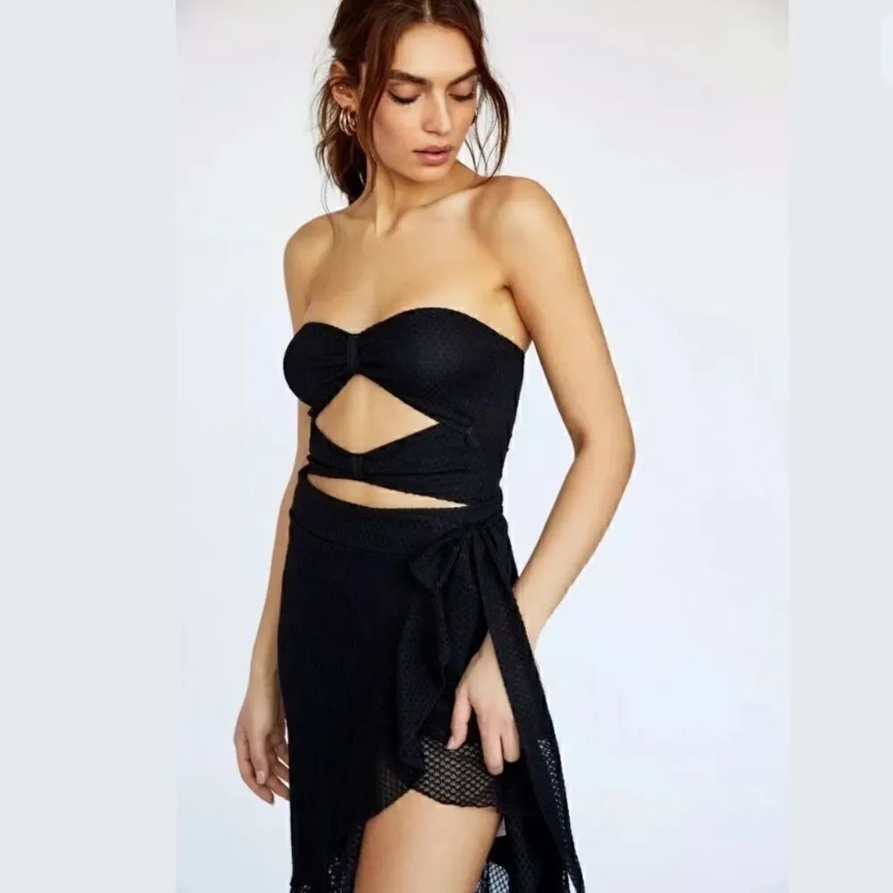 FREE PEOPLE NIGHTCAP BOWTIE BODYSUIT & MIDI SKIRT